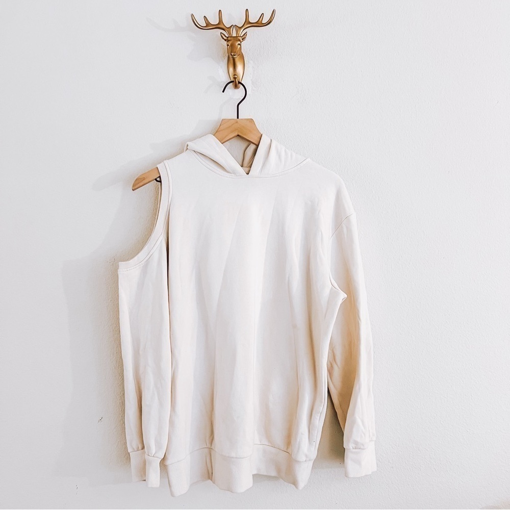 Future Collective Men's Beige Cold Shoulder Hoodie Hooded Sweater Size Medium